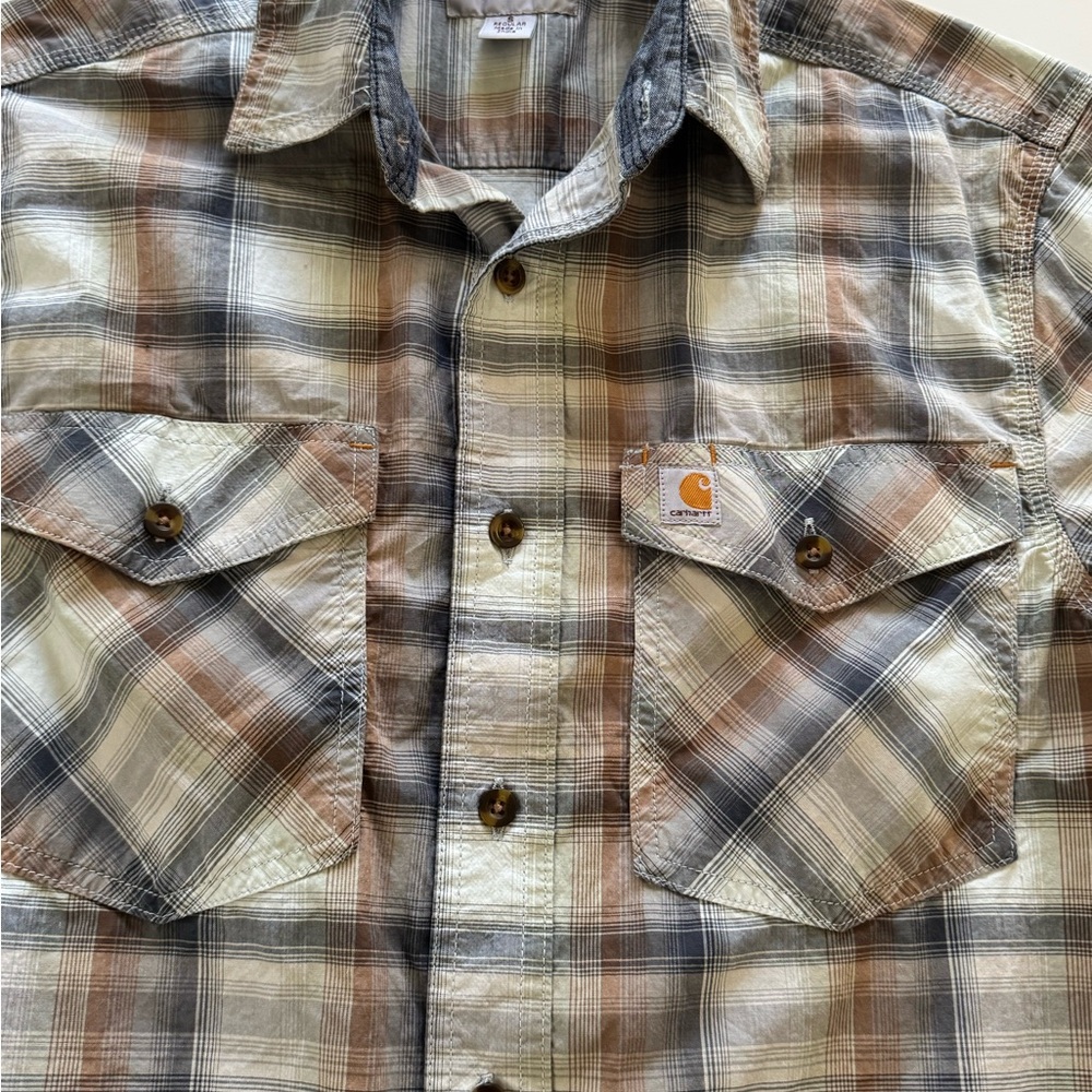 Carhartt Blue and Brown Plaid Women's Top - Picture 5 of 7